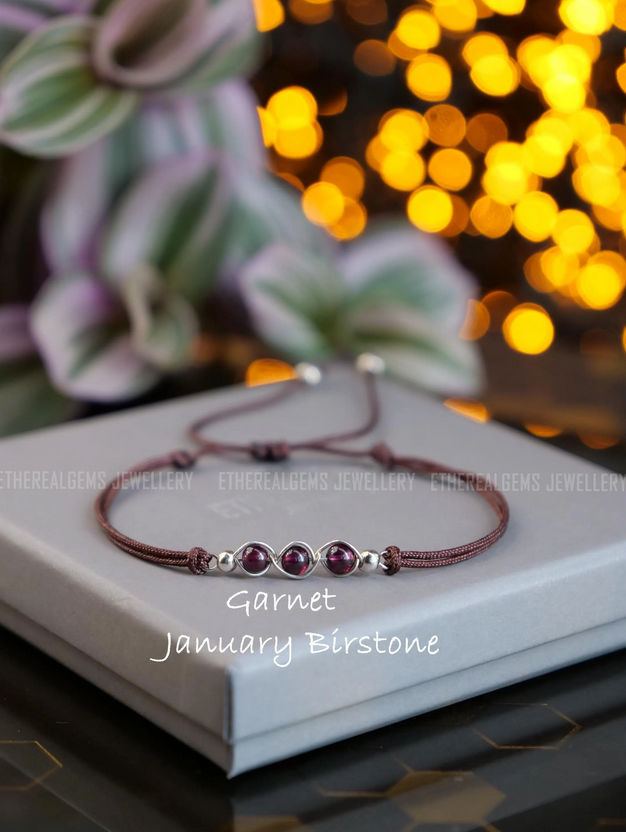 January birthstone, Capricorn bracelet,  Cord bracelet, Garnet bracelet, Dainty bracelet, Capricorn gemstone, Gemstone bracelet, Gift