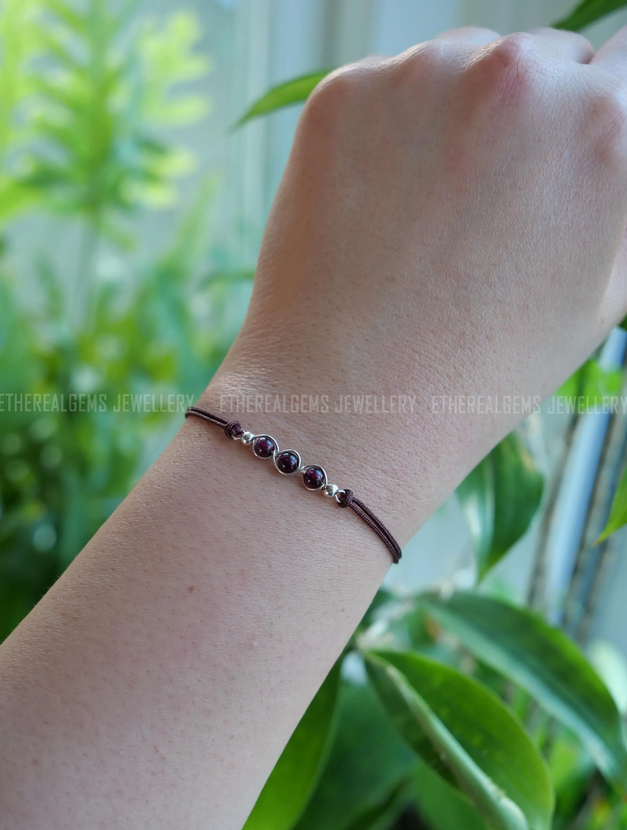 January birthstone, Capricorn bracelet,  Cord bracelet, Garnet bracelet, Dainty bracelet, Capricorn gemstone, Gemstone bracelet, Gift