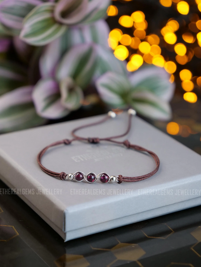 January birthstone, Capricorn bracelet,  Cord bracelet, Garnet bracelet, Dainty bracelet, Capricorn gemstone, Gemstone bracelet, Gift