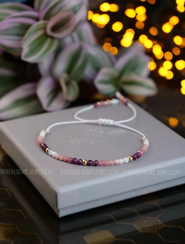 Love Attraction bracelet, Pink white bracelet, Cord bracelet, Gemstone bracelet, Ombre bracelet, Dainty bracelet, Self love gemstone