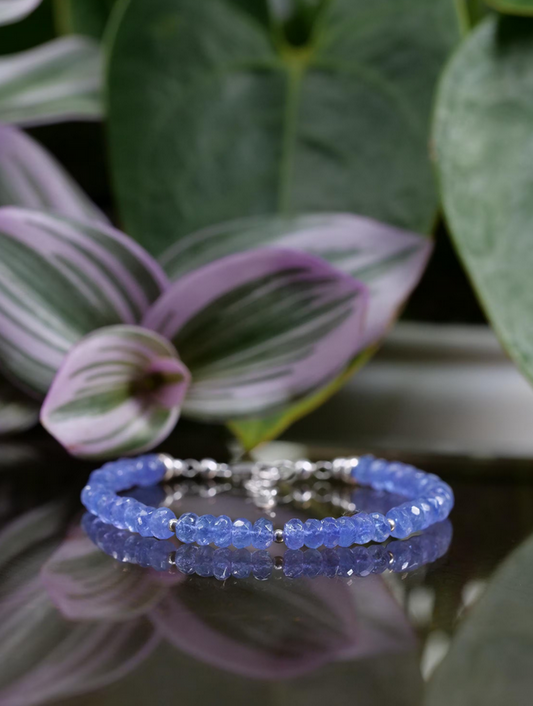 Tanzanite 4 - 5mm Beaded Natural Gemstone Sterling Silver/14ct Gold Filled Bracelet, Genuine Top Grade Gift Jewelry, Women Fashion Jewellery