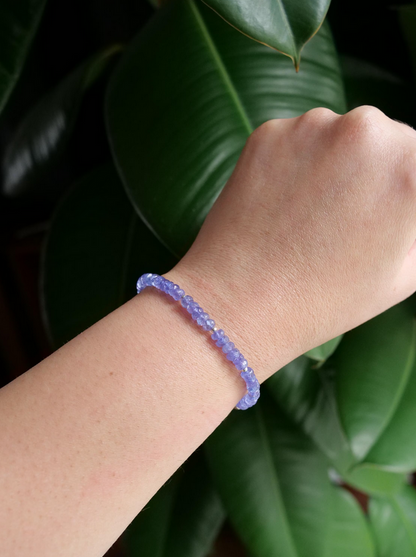 Tanzanite 4 - 5mm Beaded Natural Gemstone Sterling Silver/14ct Gold Filled Bracelet, Genuine Top Grade Gift Jewelry, Women Fashion Jewellery