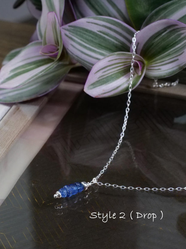 Kyanite 5mm Natural Gemstone Sterling Silver Bar Pendant Necklace, Genuine Top Grade Gift Jewelry, Women Fashion Crystal Energy Jewellery