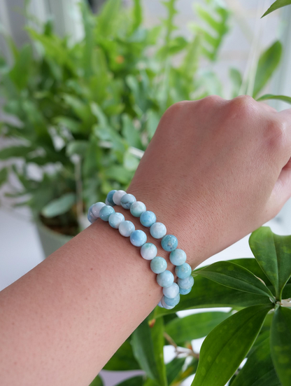 Larimar 8mm Beaded Natural Gemstone Elastic Bracelet, Genuine Top Grade Gift Jewelry, Men Women Fashion Crystal Energy Jewellery