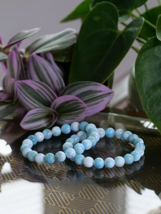 Larimar 8mm Beaded Natural Gemstone Elastic Bracelet, Genuine Top Grade Gift Jewelry, Men Women Fashion Crystal Energy Jewellery