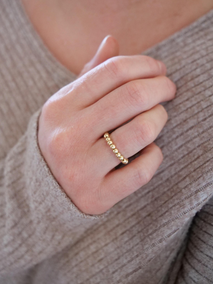 3mm Beaded Sterling Silver/14ct Gold Filled Elastic Ring, Genuine Top Grade Gift Jewelry, Women Jewellery