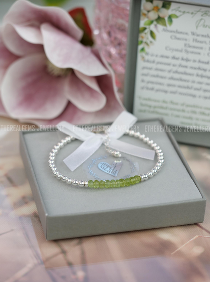 4mm Peridot Beaded Natural Gemstone Sterling Bracelet, August birthstone, Gift for her, Birthday gift,  Genuine Top Grade Gift Jewellery