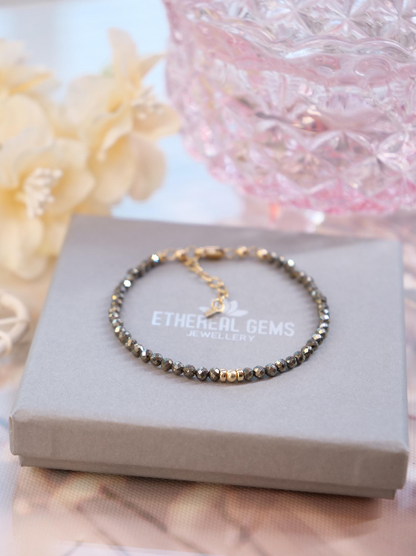 3mm Tiny Pyrite Gemstone Bracelet, Dainty gemstone bracelet, Statement bracelet, Stacking bracelet, Pyrite bracelet, Vintage bracelet