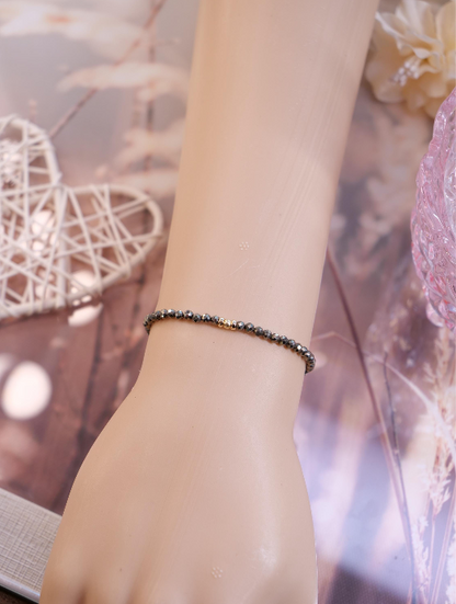 3mm Tiny Pyrite Gemstone Bracelet, Dainty gemstone bracelet, Statement bracelet, Stacking bracelet, Pyrite bracelet, Vintage bracelet