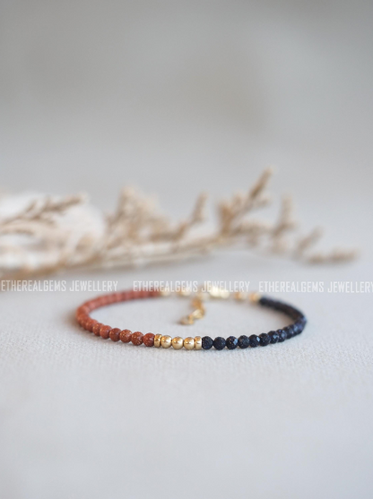 Goldstone bracelet, 3mm tiny sandstone bracelet, Half half bracelet, Unique bracelet, Statement jewellery, Stacking bracelet, Gift for her