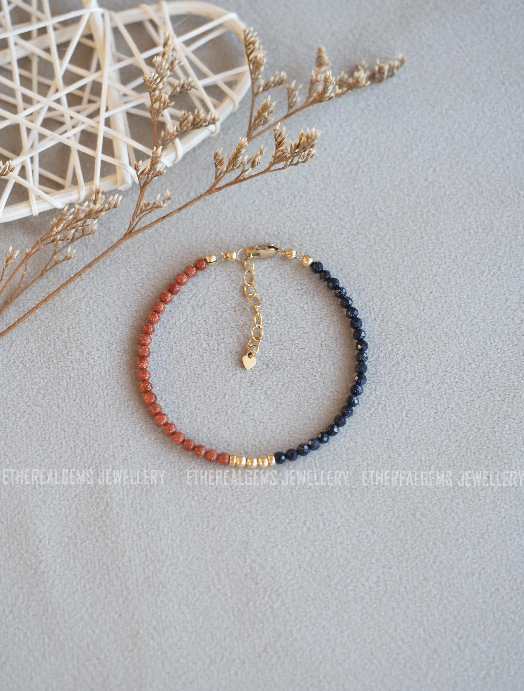 Goldstone bracelet, 3mm tiny sandstone bracelet, Half half bracelet, Unique bracelet, Statement jewellery, Stacking bracelet, Gift for her
