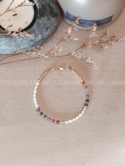 Tiny Freshwater Pearl bracelet, Gemstone Bracelet, Half half bracelet, Multicolour bracelet, Dainty bracelet, Statement bracelet, Gift