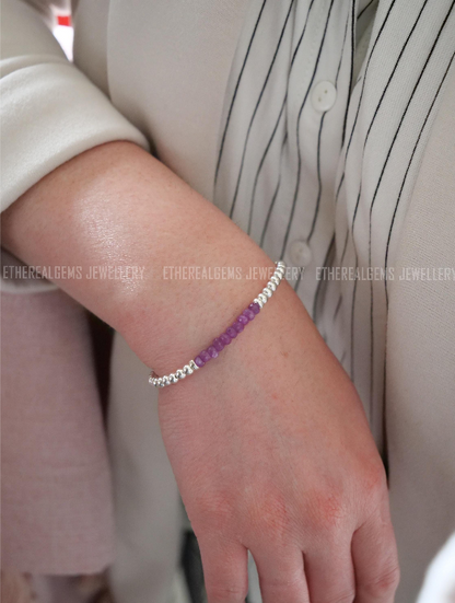 4mm Ruby Star Beaded Natural Gemstone Sterling Bracelet, July birthstone, Gift for her, Birthday gift,  Genuine Top Grade Gift Jewellery
