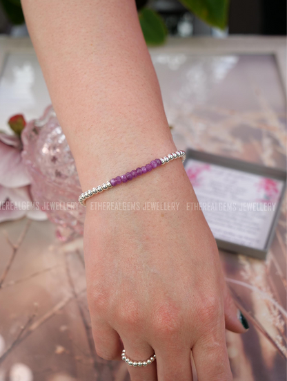 4mm Ruby Star Beaded Natural Gemstone Sterling Bracelet, July birthstone, Gift for her, Birthday gift,  Genuine Top Grade Gift Jewellery