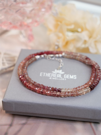 Andesine Beaded Natural Gemstone Sterling Silver Necklace, Genuine Top Grade Gift Jewelry, Women Jewelry, Fashion Crystal Energy Jewellery