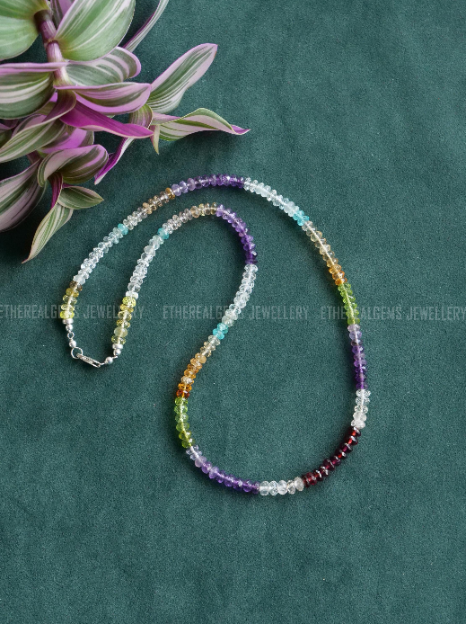 Garnet, Amethyst, Peridot, Citrine Necklace, Beaded gemstone necklace, Mix gemstone necklace, Ombre necklace, Multicolour Necklace Jewellery