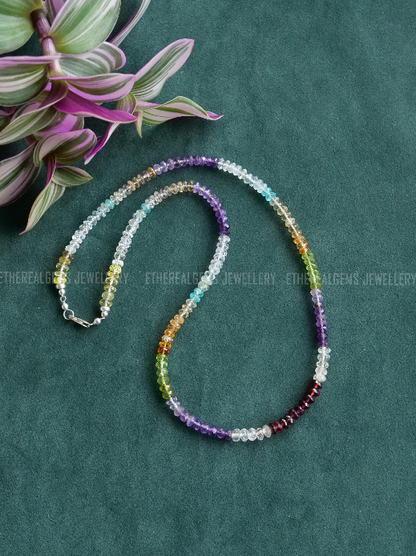Garnet, Amethyst, Peridot, Citrine Necklace, Beaded gemstone necklace, Mix gemstone necklace, Ombre necklace, Multicolour Necklace Jewellery
