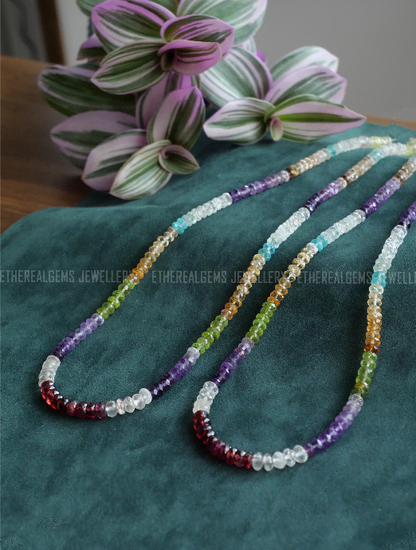 Garnet, Amethyst, Peridot, Citrine Necklace, Beaded gemstone necklace, Mix gemstone necklace, Ombre necklace, Multicolour Necklace Jewellery