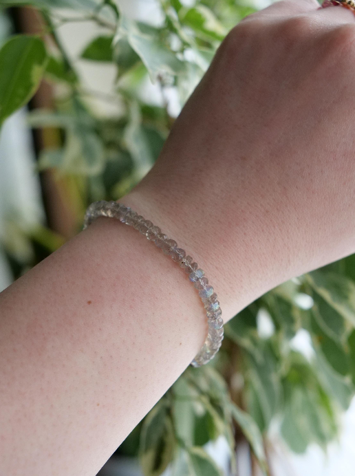 Labradorite 5mm Beaded Natural Gemstone Sterling Silver / 14ct Gold Filled Elastic Bracelet, Genuine Top Grade Gift Jewellery, Women Jewelry