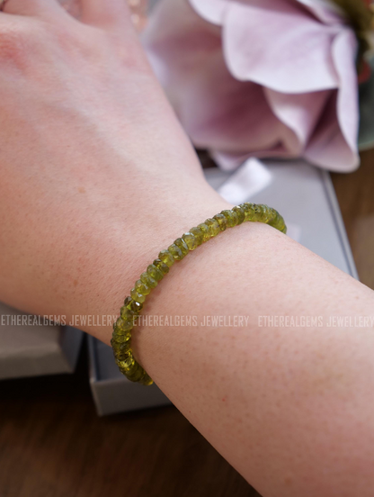 Vesuvianite 5mm Beaded Natural Gemstone Sterling Silver / 14ct Gold Filled Elastic Bracelet, Genuine Top Grade Gift Jewellery, Women Jewelry