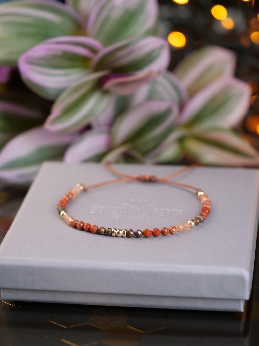 Jasper Boulder Opal Sunstone Cord bracelet, Tiny Gemstone bracelet, Dainty bracelet, Copper bracelet, Mix gemstone vintage bracelet, Gift