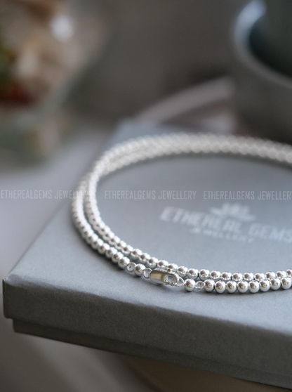 3mm Sterling Silver Beaded Necklace, Layering Necklace, Ball Bead Chain Necklace, Silver jewellery, Gift for her, Solid 925 Sterling Silver