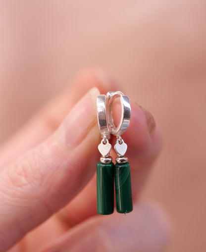 Malachite Huggie Dangle Natural Gemstone Sterling Silver Earrings, Genuine Top Grade Gift Jewelry, Women Fashion Jewellery