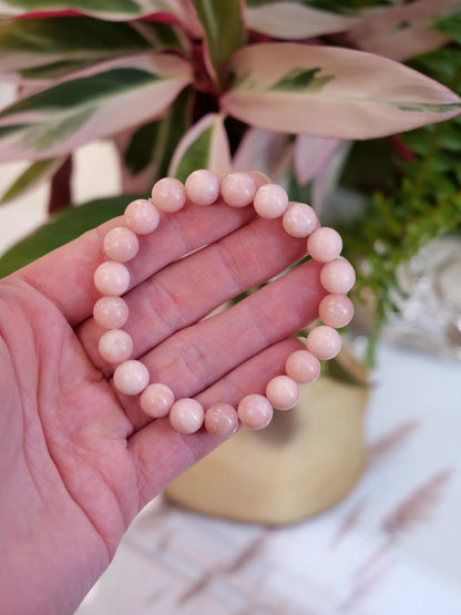 Pink Opal 8mm Beaded Natural Gemstone Elastic Bracelet, Genuine Top Grade Gift Jewelry, Men Women Fashion Crystal Energy Jewellery