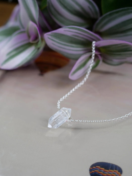 Crystal Quartz Point Natural Gemstone Sterling Silver Pendant Necklace,Genuine Top Grade Gift Jewelry,Women Fashion Crystal Energy Jewellery