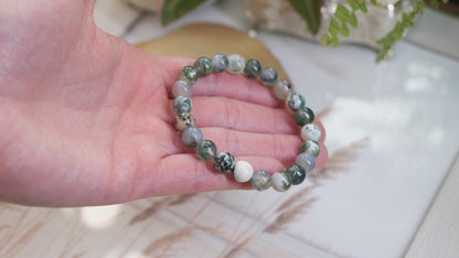 Tree Agate 8mm Beaded Natural Gemstone Elastic Bracelet, Genuine Top Grade Gift Jewelry, Men Women Fashion Crystal Energy Jewellery