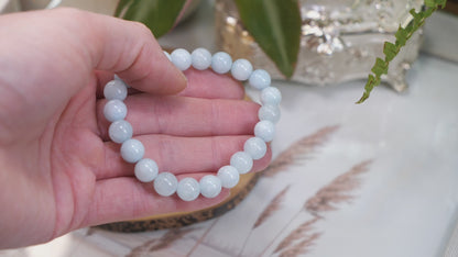 Aquamarine 8mm Beaded Natural Gemstone Elastic Bracelet, Genuine Top Grade Gift Jewelry, Men Women Fashion Crystal Energy Jewellery