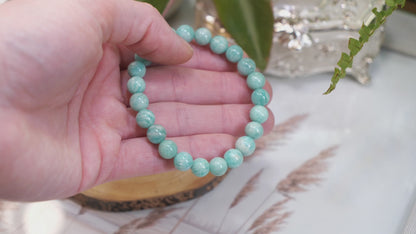 Amazonite 8mm Beaded Natural Gemstone Elastic Bracelet, Genuine Top Grade Gift Jewelry, Men Women Fashion Crystal Energy Jewellery