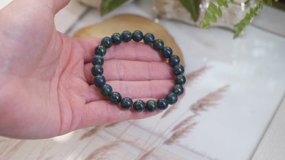 Azurite 8mm Beaded Natural Gemstone Elastic Bracelet, Genuine Top Grade Gift Jewelry, Men Women Fashion Crystal Energy Jewellery