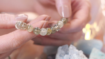 Elastický náramek z přírodního drahokamu zeleného Rutilated Quartz 