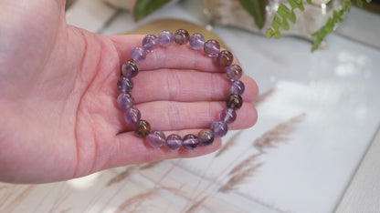 Auralite 23 8mm Beaded Natural Gemstone Elastic Bracelet, Genuine Top Grade Gift Jewelry, Men Women Fashion Crystal Energy Jewellery