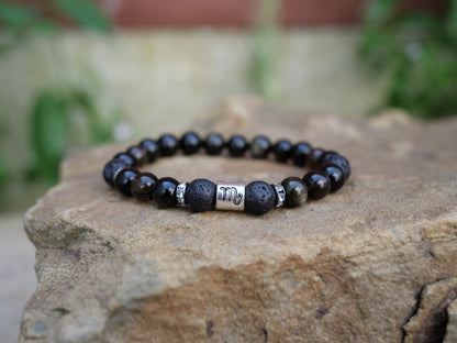 Scorpio Zodiac - Smoky Quartz & Lava Rock & Golden Sheen Obsidian Natural Gemstone Elastic Bracelet