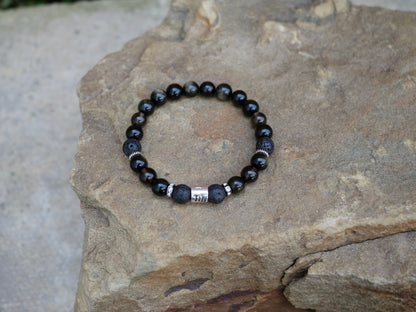 Scorpio Zodiac - Smoky Quartz & Lava Rock & Golden Sheen Obsidian Natural Gemstone Elastic Bracelet