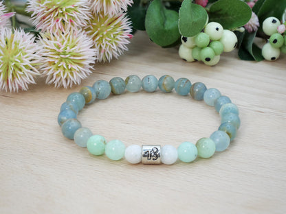 Personalised Zodiac Moonstone & Lemurian Calcite & Chrysoprase Natural Gemstone Elastic Bracelet