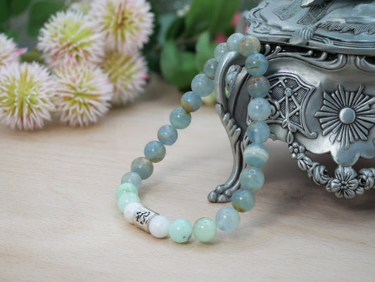 Personalised Zodiac Moonstone & Lemurian Calcite & Chrysoprase Natural Gemstone Elastic Bracelet