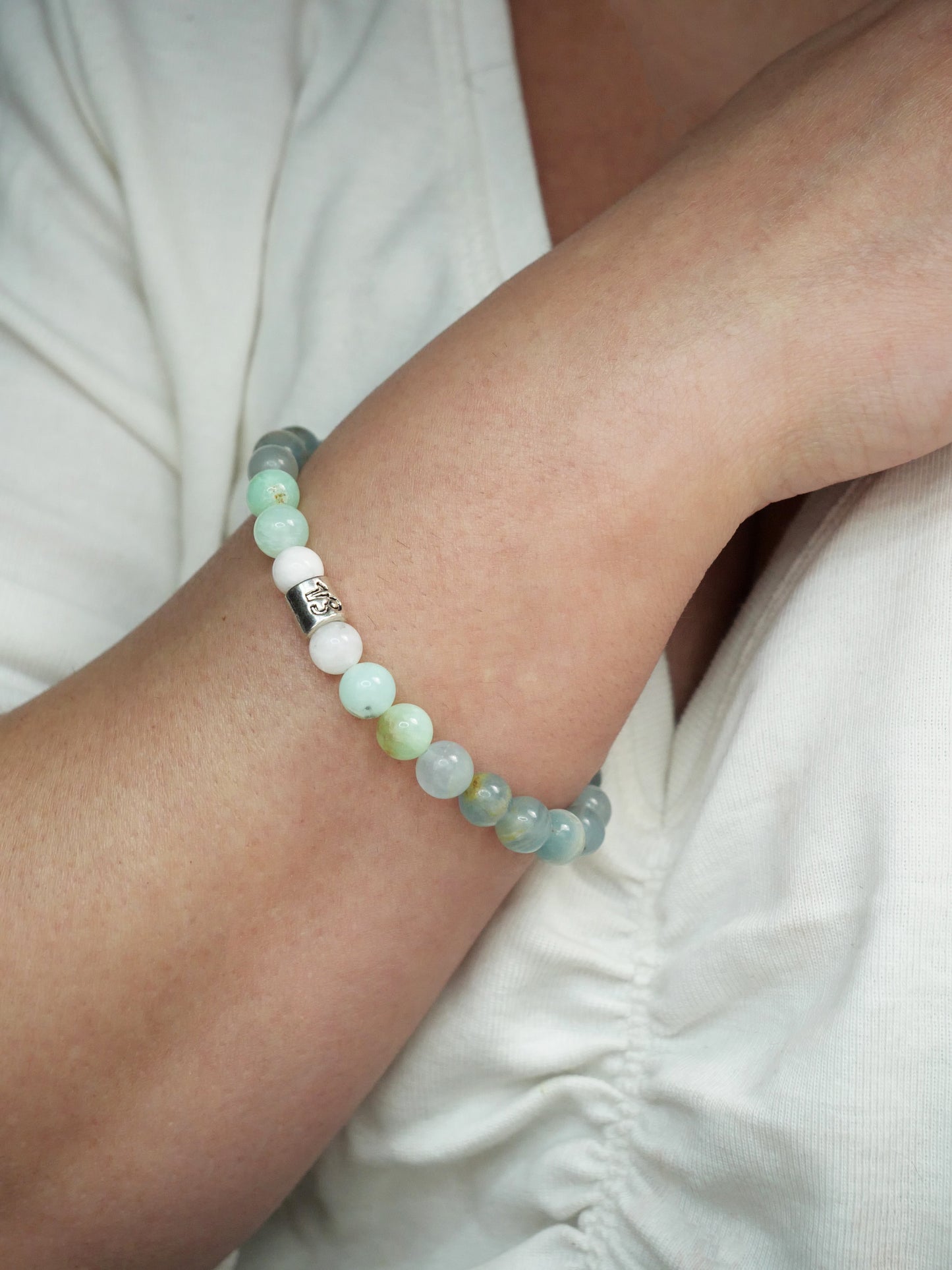 Personalised Zodiac Moonstone & Lemurian Calcite & Chrysoprase Natural Gemstone Elastic Bracelet