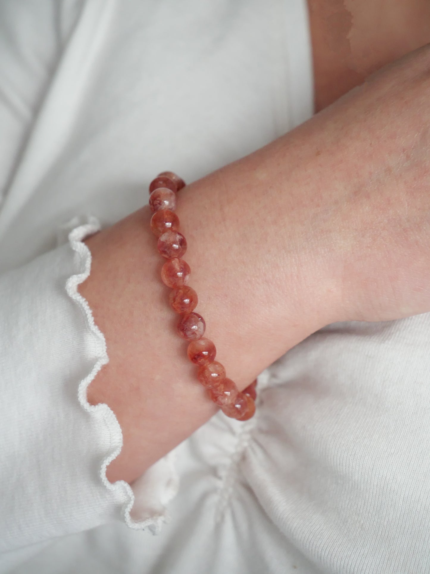 Sunstone 8mm Beaded Natural Gemstone Elastic Bracelet, Genuine Top Grade Gift Jewelry, Men Women Fashion Crystal Energy Jewellery