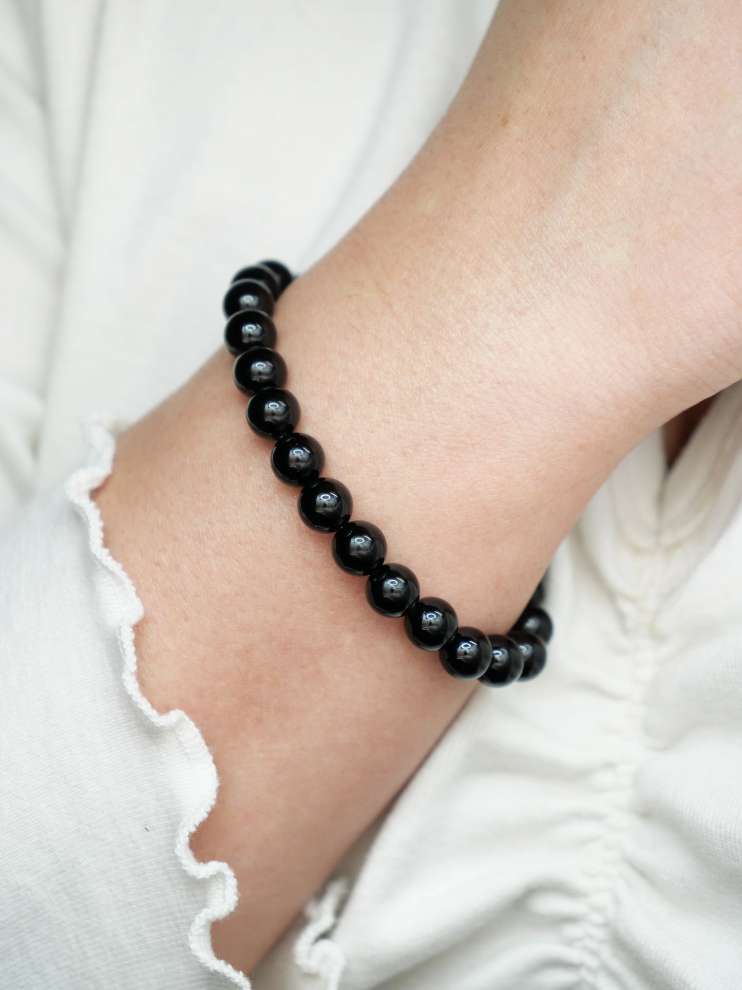 Black Onyx 8mm Beaded Natural Gemstone Elastic Bracelet, Genuine Top Grade Gift Jewelry, Men Women Fashion Crystal Energy Jewellery