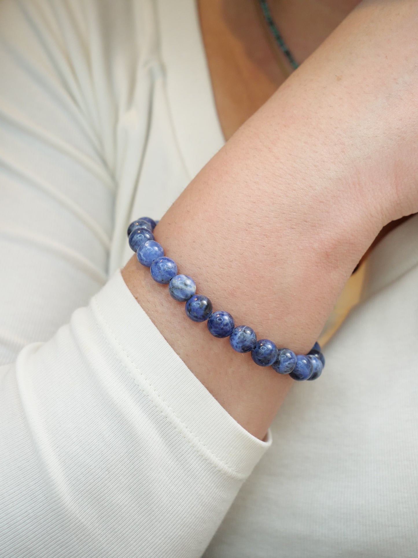 Sodalite 8mm Beaded Natural Gemstone Elastic Bracelet, Genuine Top Grade Gift Jewelry, Men Women Fashion Crystal Energy Jewellery